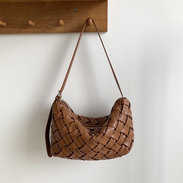 Woven Plain Shoulder Bag