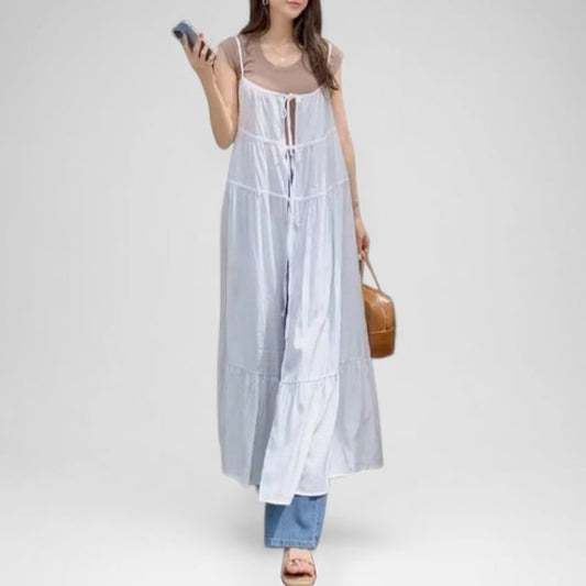Spaghetti Strap Slit Hem Plain Maxi A-Line Dress