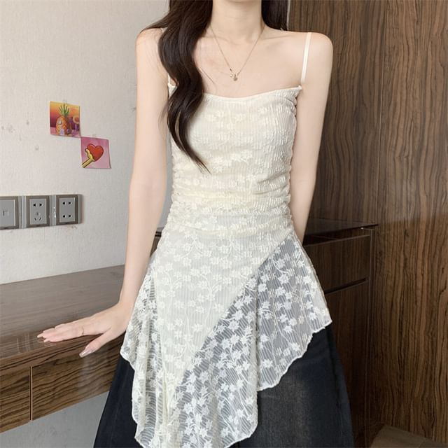 Asymmetrical Ruched Lace Camisole Top