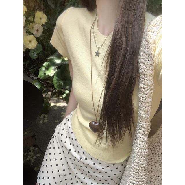 Short Sleeve Slim Knit Top and Polka Dot Mini Skirt Set
