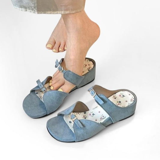 Buckled Faux Leather Slide Sandals
