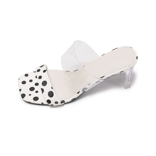 Dotted Faux Leather Clear Strap High Heel Slide Sandals