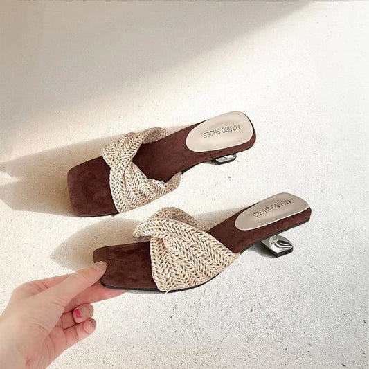 Knit Kitten Heel Slide Sandals