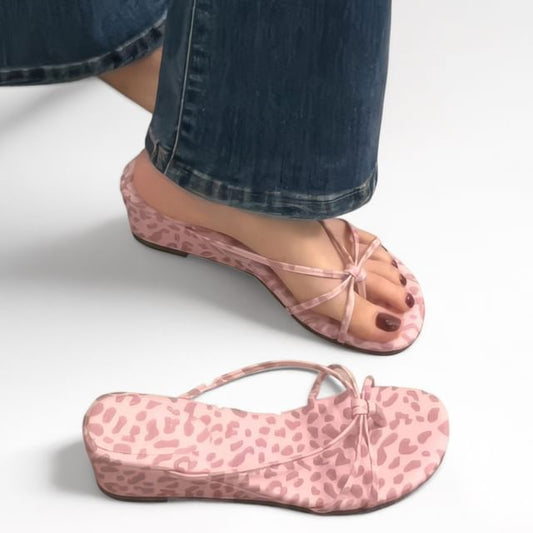 Leopard Print / Plain Wedge Slide Sandals