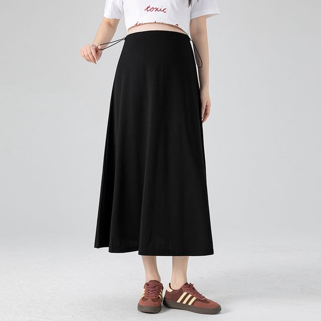 Maternity High Waist Plain Midi A-Line Skirt