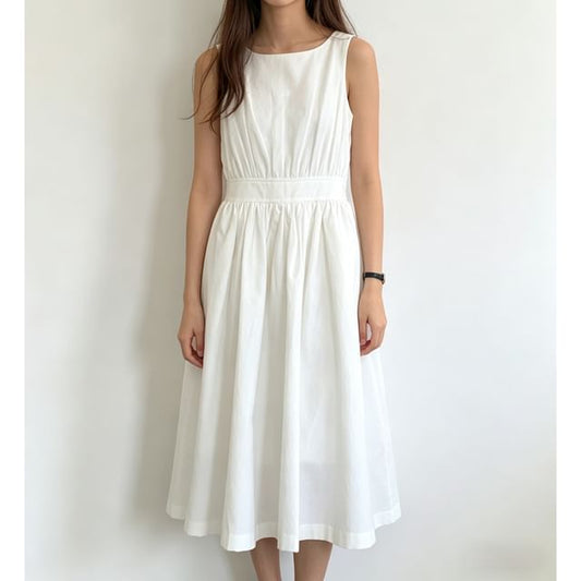 Sleeveless Button Back Plain Maxi A-Line Dress