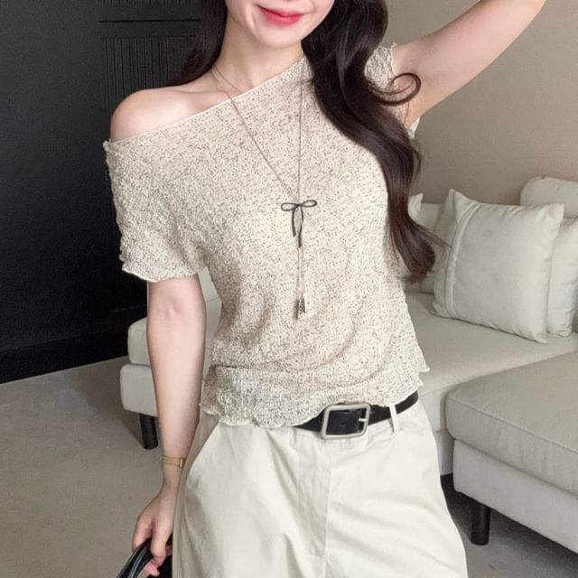 Plaid Crew-Neck Short-Sleeve Top