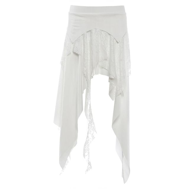 Mid Rise Asymmetrical Lace Panel A-Line Skirt