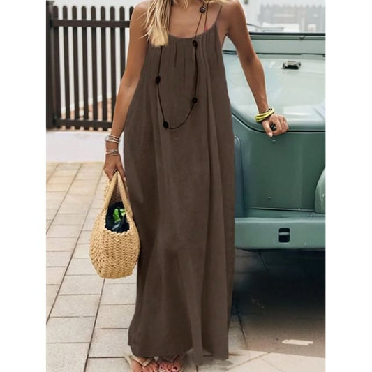 Spaghetti Strap Scoop Neck Plain Maxi A-Line Dress