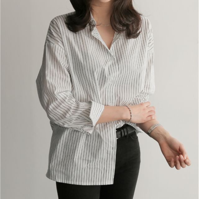 Striped Collared Long-Sleeve Shirt