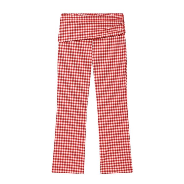Mock Neck Gingham Slit Crop Tank and Ruched Straight Leg Capri Set