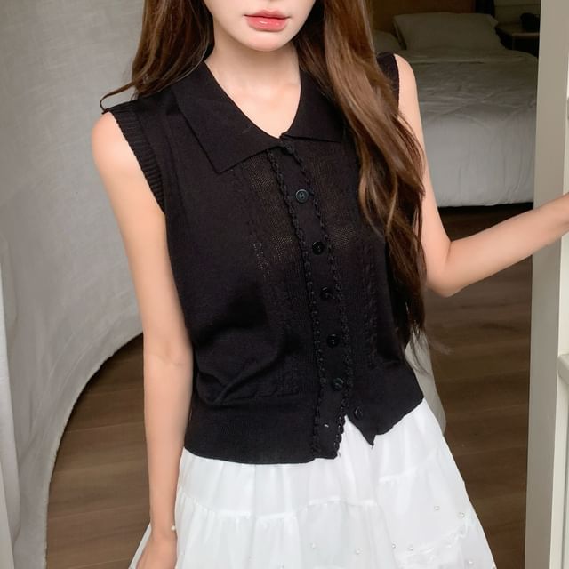Sleeveless Collared Knit Top / Mini A-Line Skirt
