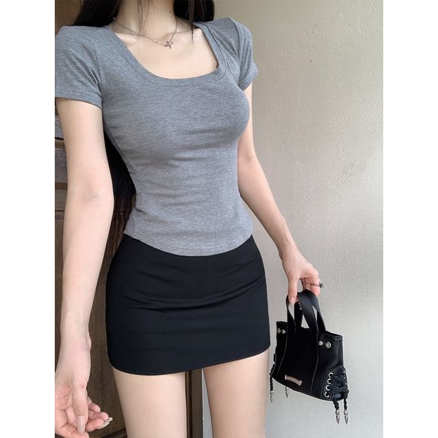 Low Waist Plain Mini Skirt
