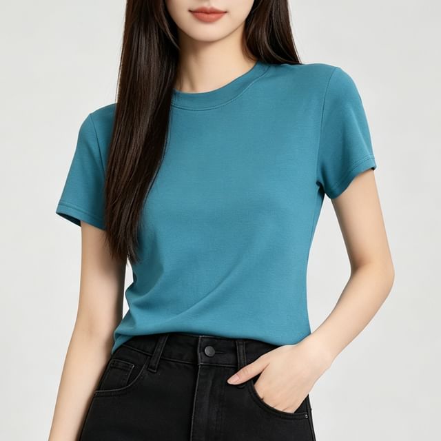 Plain Crew Neck Short Sleeve T-Shirt