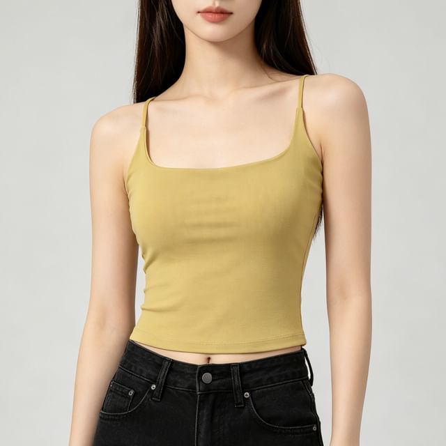 Scoop Neck Crop Camisole with Spaghetti Straps