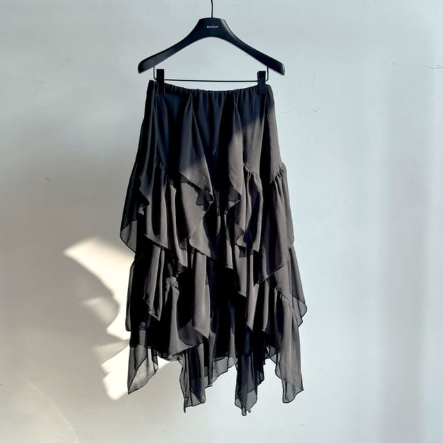Low Rise Asymmetrical Plain Midi A-Line Skirt