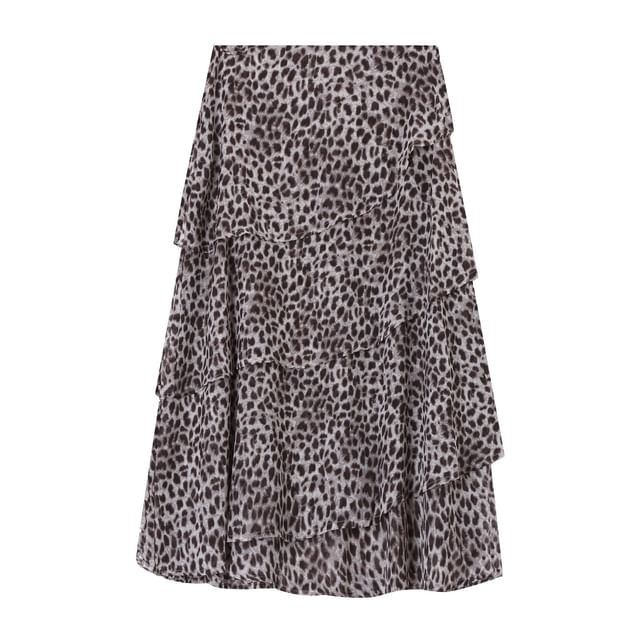 Leopard Print Midi Skirt with Mock Neck Top