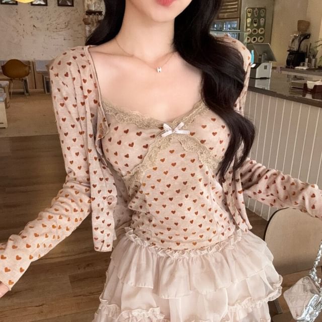 Dotted Camisole, Cardigan & Mini A-Line Skirt Set