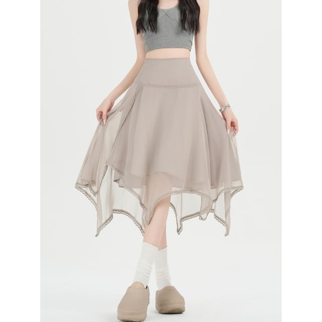 High Waist Asymmetrical Sheer A-Line Skirt