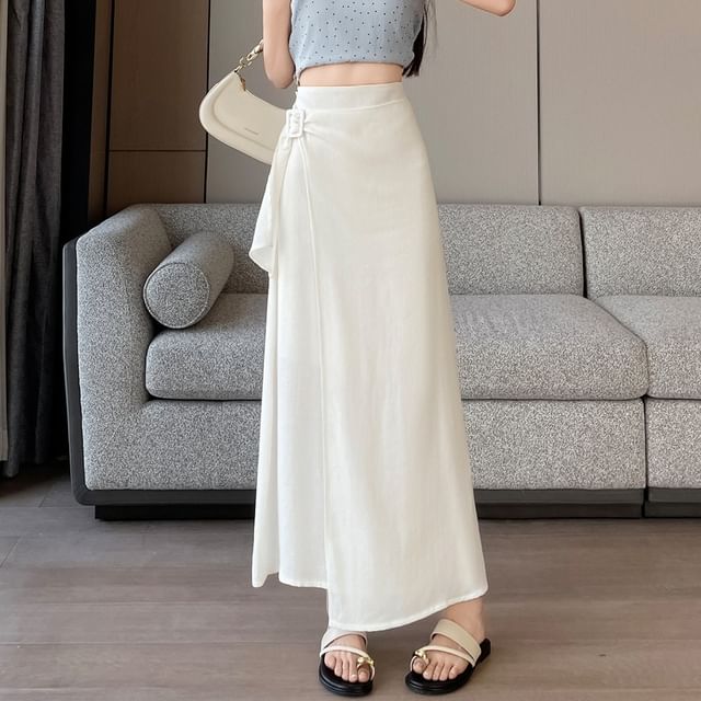 High Waist Asymmetrical Plain Maxi A-Line Skirt