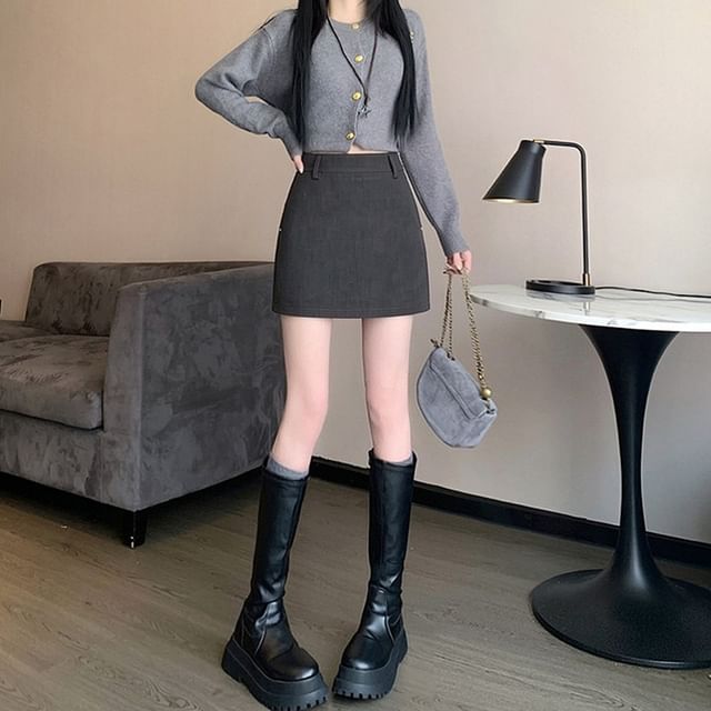 High Waist Plain Mini Pencil Skirt