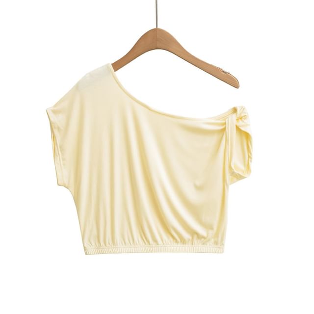 Off-Shoulder Crop T-Shirt with Short Sleeves