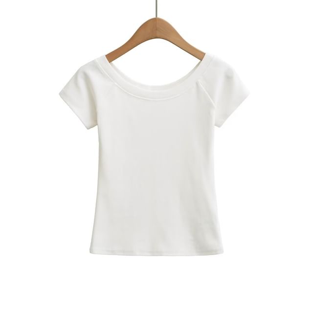 Off-Shoulder Slim Fit Crop T-Shirt