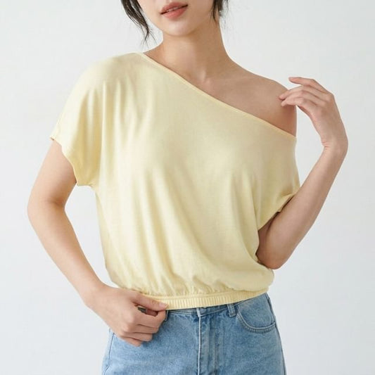 Off-Shoulder Crop T-Shirt with Short Sleeves