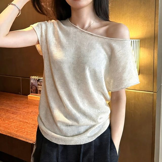 Off Shoulder Knit Top with Short Sleeves
