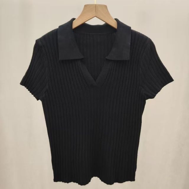 Knit Polo Top with Short Sleeves