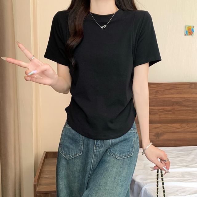 Crew Neck Ruched Short Sleeve T-Shirt