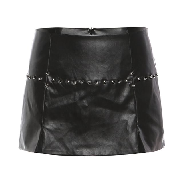 Cutout Cropped Top and Faux Leather Mini Skirt Set