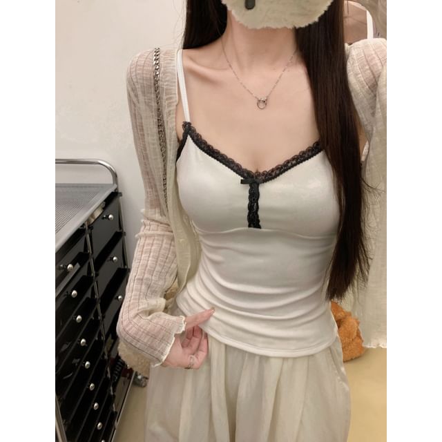 V-Neck Lace Trim Padded Crop Camisole Top