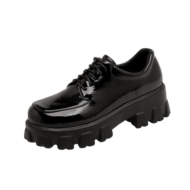 Faux Leather Platform Lace-Up Shoes