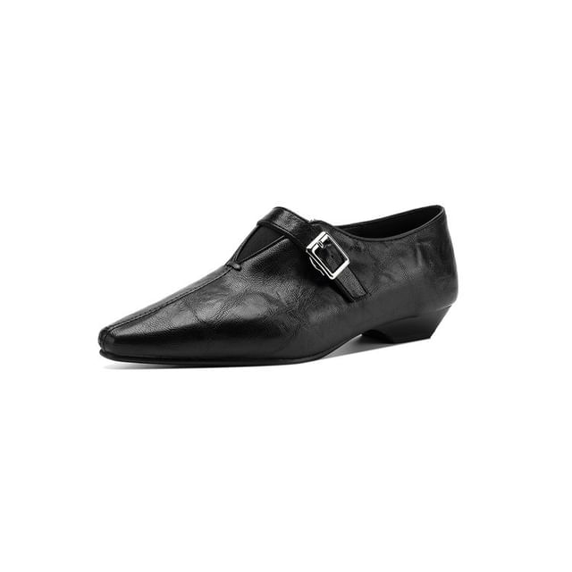 Low Heel Plain Buckled Faux Leather Shoes