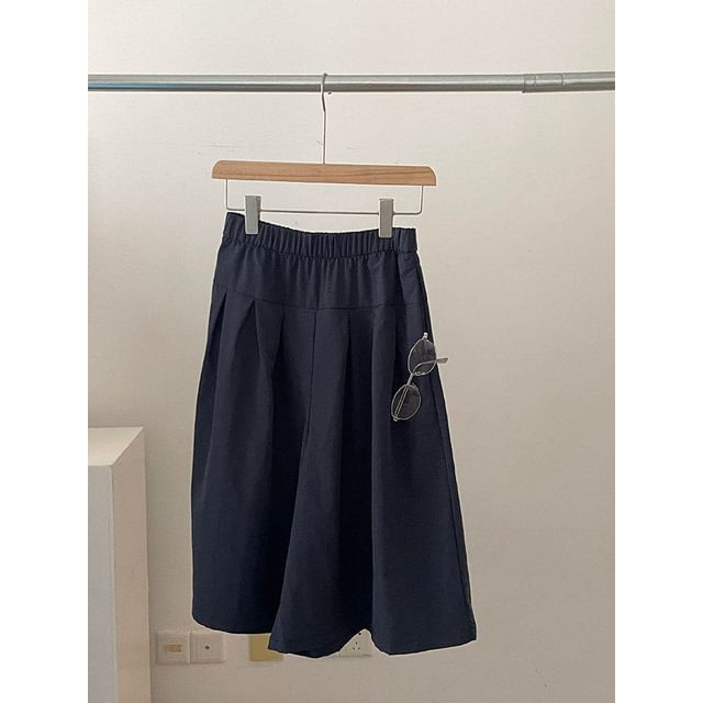 High Waist Plain Capri Wide Leg Pants / Lace Trim Mini Overlay Skirt