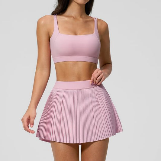Set: Square Neck Plain Sport Bra + Mid Rise Mini A-Line Skirt