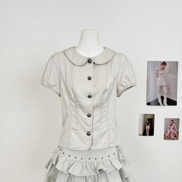 Collared Crop Blouse & Mini Tiered Skort