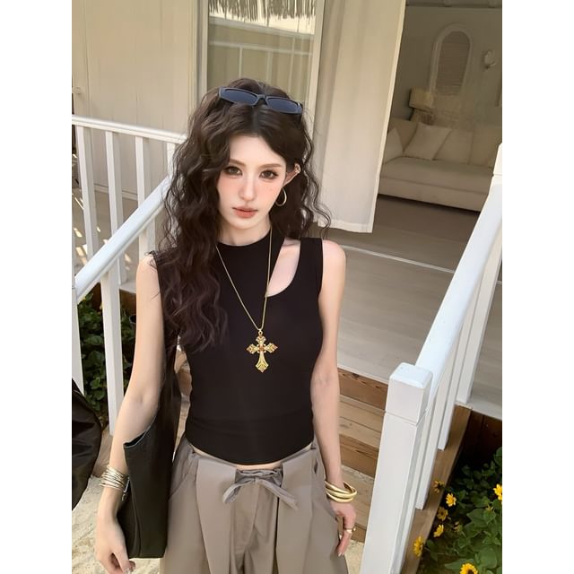 Asymmetric Cut-Out Slim-Fit Tank Top