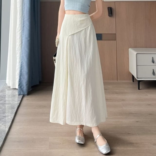 High Waist Plain Slit Midi A-Line Skirt