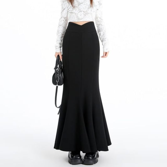 High Waist Plain Maxi Mermaid Skirt