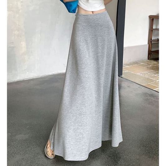 High Waist Plain Maxi A-Line Skirt