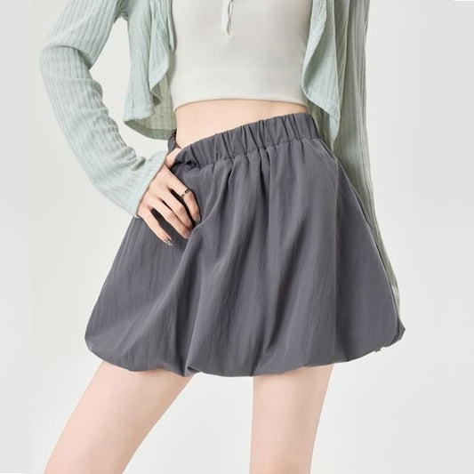 High Waist Plain Mini Balloon Skirt