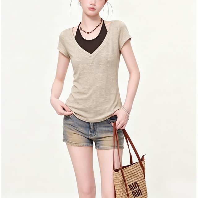 V-Neck Tee and Halter Cami Set