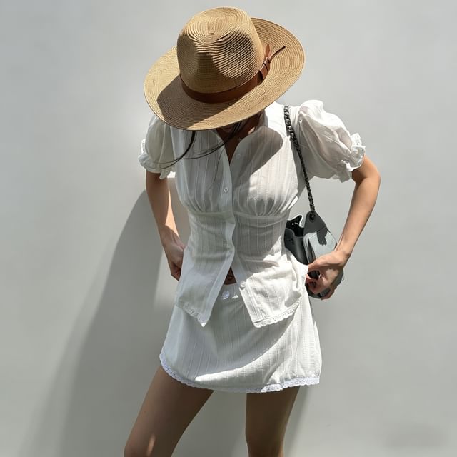 Puff Sleeve Blouse and Mini A-Line Skirt Set
