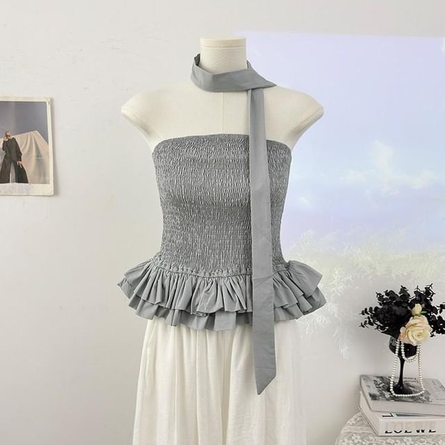 Strapless Smocked Flow Top & Twilly Set