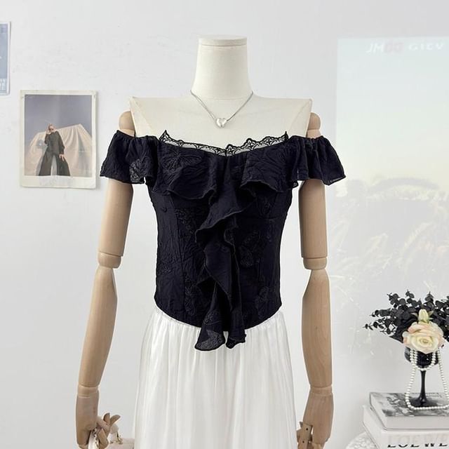 Cap-Sleeve V-Neck Ruffled Top