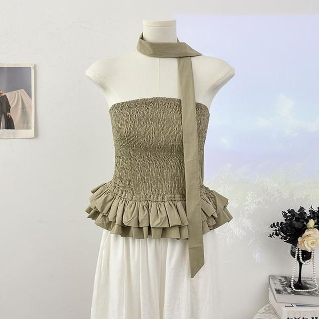 Strapless Smocked Flow Top & Twilly Set