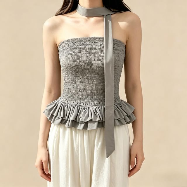 Strapless Smocked Flow Top & Twilly Set