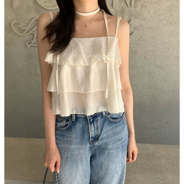 Tiered Square Neck Plain Camisole Top